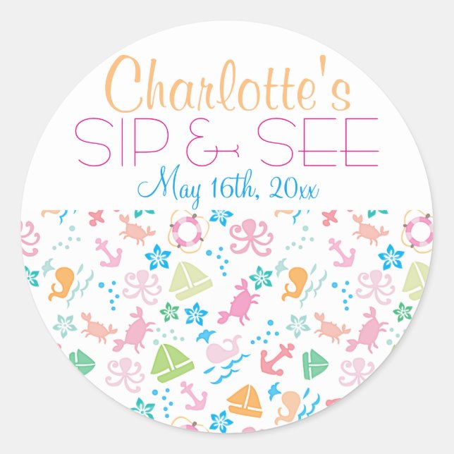 Sticker Rond Sous la mer Baby Sip et voir (Devant)