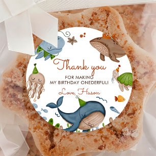 Sticker Rond Sous la mer Baleine requin Vie marine 1er annivers