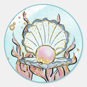Sticker Rond Sous la mer Coquille Sirène fête d'anniversaire