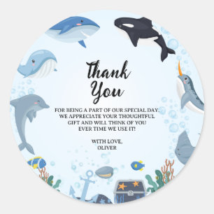 Sticker Rond Sous la mer Dauphin Requin Baleines Anniversaire