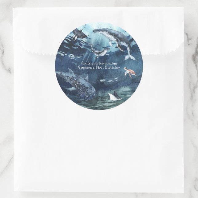 Sticker Rond Sous la mer | Fête d'anniversaire océan (Sac)