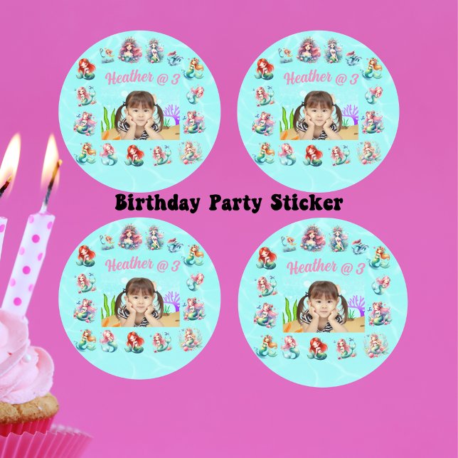 Sticker Rond Sous la mer Magique Sirènes Fille Anniversaire (Créateur téléchargé)
