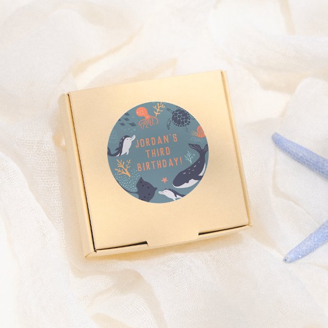 Sticker Rond Sous la mer Océan Animaux Garçon fête d'anniversai (Créateur téléchargé)