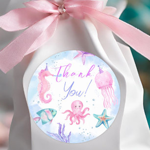 Sticker Rond Sous La Mer ! Pink Ocean Girl 2e anniversaire