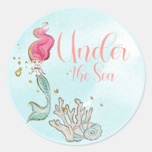 Sticker Rond Sous la mer Sirène Anniversaire Favor