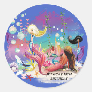 Sticker Rond Sous La Mer Sirène Océan Purple Turquoise