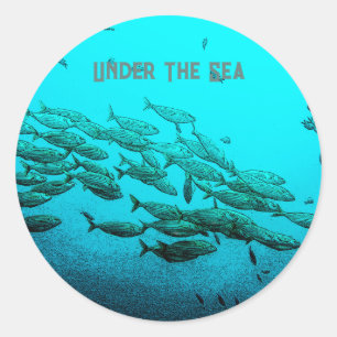 Sticker Rond Sous la Sea School of Fish Aqua Blue Marine Life