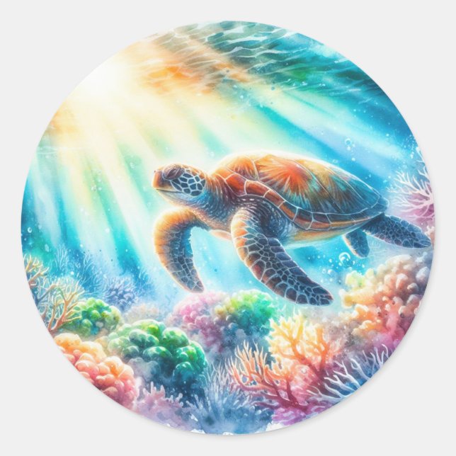 Sticker Rond Sous la tortue de mer (Devant)