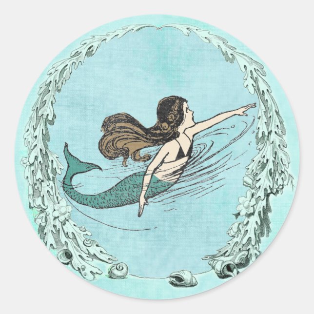 Sticker Rond Sous l'Autocollant de natation de sirène de mer (Devant)