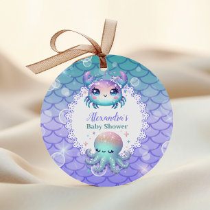 Sticker Rond Sous le Baby shower d'aquarelle de mer