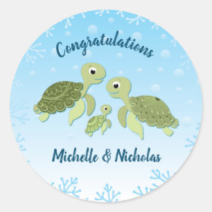 Sticker Rond Sous le Baby shower de la tortue de mer