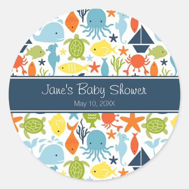 Sticker Rond Sous le Baby shower marin (Devant)