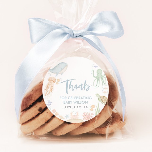 Sticker Rond Sous le Baby shower marin, le Merci privilégie (Under The Sea Baby Shower Favor Stickers)