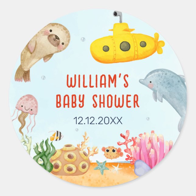 Sticker Rond Sous le Baby shower marin nautique (Devant)