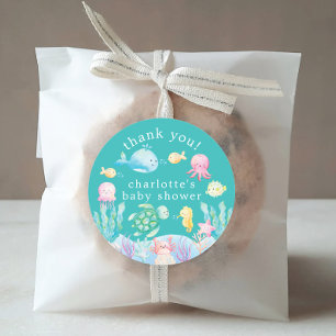Sticker Rond Sous le Baby shower Sea Adventure