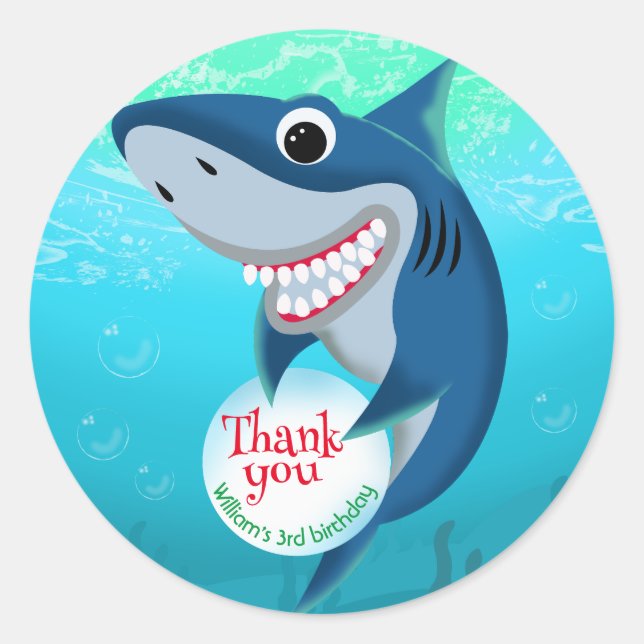 Sticker Rond Sous le requin marin avec la bulle fête d'annivers (Devant)