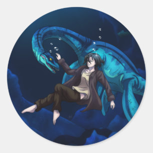 Sticker Rond Sous l'eau avec Plesiosaurus