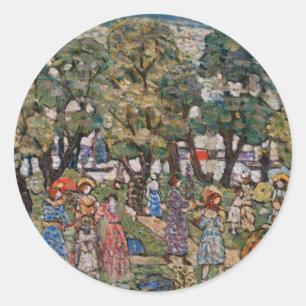 Sticker Rond Sous les arbres par Maurice Prendergast, Beaux-art