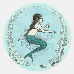 Sticker Rond Sous l'étiquette de sirène de mer