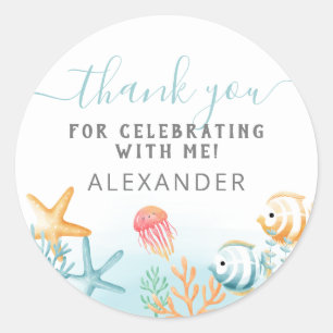 Sticker Rond Sous l'océan Anniversaire Merci