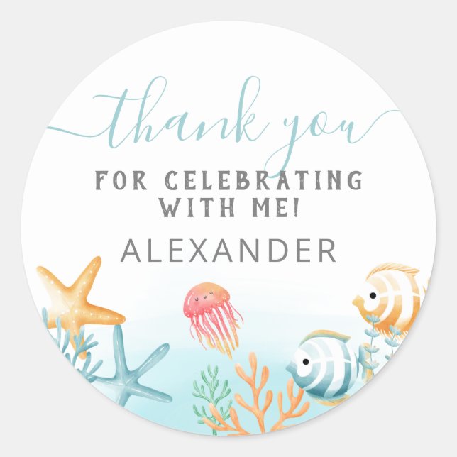 Sticker Rond Sous l'océan Anniversaire Merci (Devant)