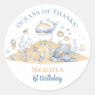 Sticker Rond Sous l'Océan Garçon 1er Anniversaire Merci
