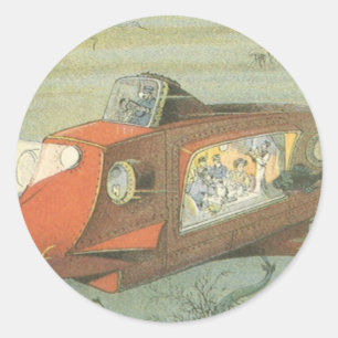 Sticker Rond Sous-marin Steampunk de science-fiction vintage en