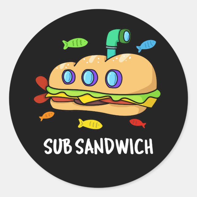 Sticker Rond Sous Sandwich Funny Food Pun Dark BG (Devant)