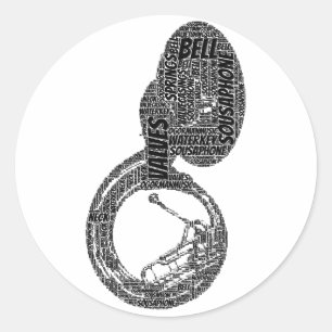 Sticker Rond Sousaphone Formé Word Art Texte noir