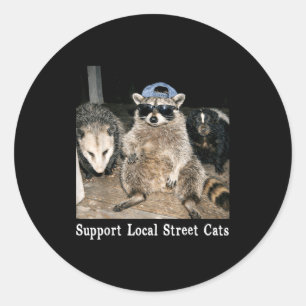 Sticker Rond Soutenez les chats de rue locaux drôle de raton la