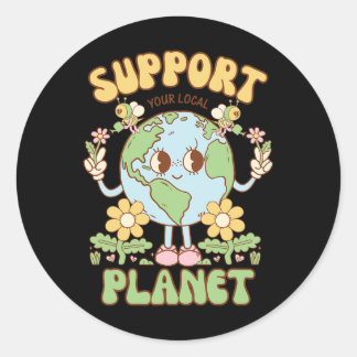 Sticker Rond Soutenez votre planète locale Hommes Femmes Enfant
