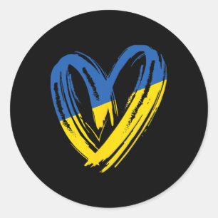 Sticker Rond Soutenir le drapeau de l'Ukraine Cœur Anti-guerre