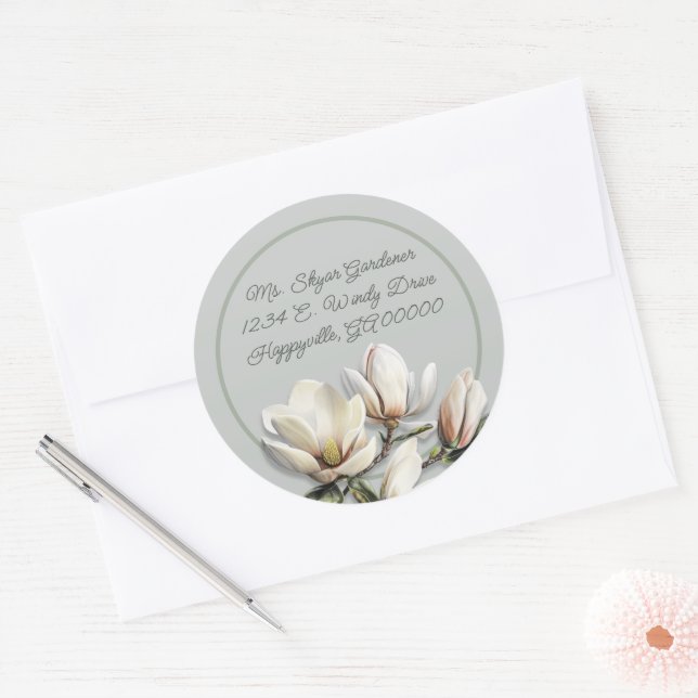 Sticker Rond Southern Magnolia Flowers Adresse de retour (Enveloppe)