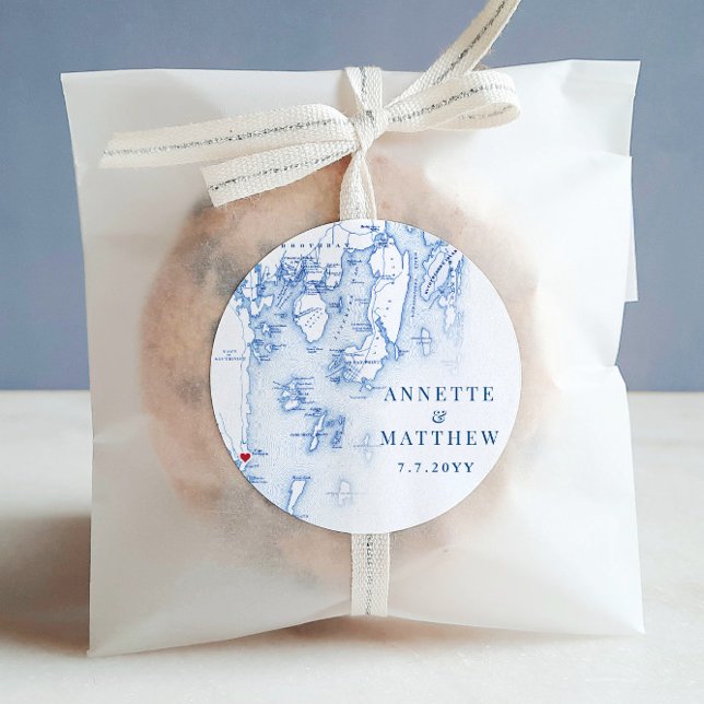 Sticker Rond Southport Boothbay Harbour Maine Wedding Favoriser (This Southport Maine round cookie label is perfect for your destination wedding in Boothbay Maine)