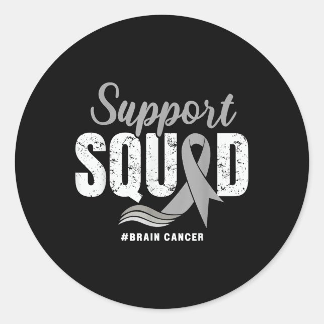 Sticker Rond Soutien pour le cancer du cerveau Squad Gray Ribbo (Devant)