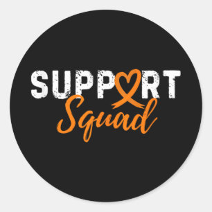 Sticker Rond Soutien Squad Cancer du rein Aimer Coeur Orange Ri