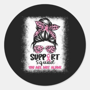 Sticker Rond Soutien Squad Messy Bun Pink Warrior Cancer du sei