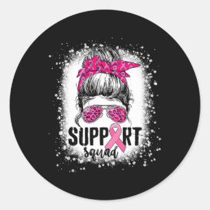 Sticker Rond Soutien Squad Messy Bun Pink Warrior Cancer du sei
