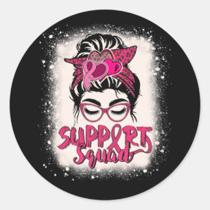 Sticker Rond Soutien Squad Messy Bun Pink Warrior Cancer du sei