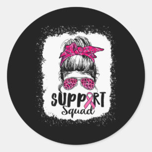 Sticker Rond Soutien Squad Messy Bun Pink Warrior Cancer du sei