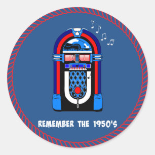 Sticker Rond Souvenez-vous des années 50, texte blanc sur coule