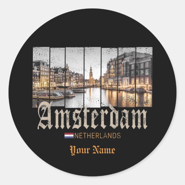 Sticker Rond Souvenir d'Amsterdam Netherlands (Devant)