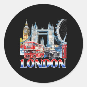 Sticker Rond Souvenir de la ville de Londres ambiance vacances
