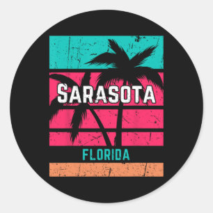 Sticker Rond Souvenir de vacances à Sarasota Floride Surf Vinta