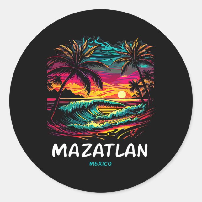 Sticker Rond Souvenir de vacances Palmier Mazatlán  (Devant)
