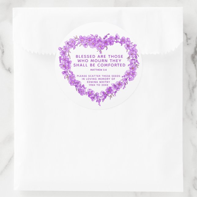 Sticker Rond Souvenir funéraire cadeau violet wreath semence (Sac)