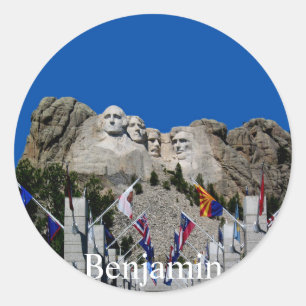 Sticker Rond Souvenir photo personnalisable Mount Rushmore