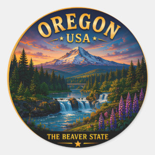 Sticker Rond Souvenirs de vacances à la montagne dans l'Oregon