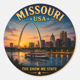 Sticker Rond Souvenirs de vacances à Missouri Gateway Arch 🟡