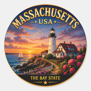 Sticker Rond Souvenirs de vacances au Massachusetts en Nouvelle
